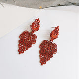 Black Metal Hollow Leaf Weave Shaped Drop Earrings