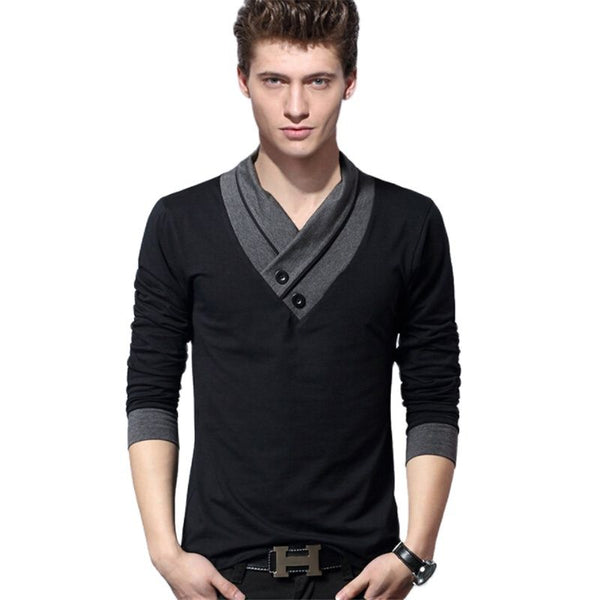 Men's long sleeved v-neck cotton t-shirt