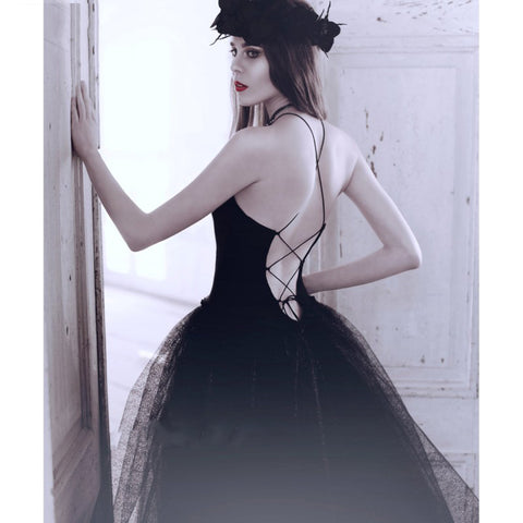 Gothic Black Wedding Dress with sexy haltered neck PurePunkRock Gothic Black Wedding Dress with sexy haltered neck PurePunkRock