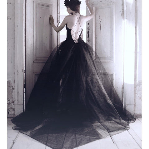 Gothic Black Wedding Dress with sexy haltered neck PurePunkRock Gothic Black Wedding Dress with sexy haltered neck PurePunkRock