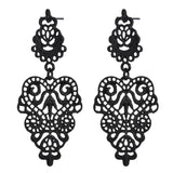 Black Metal Hollow Leaf Weave Shaped Drop Earrings