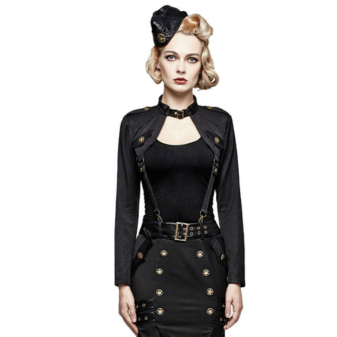 Punk Military Cropped Jacket with suspenders