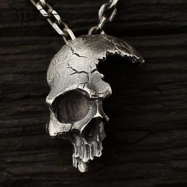 Vintage Half Skull Pendant Necklace