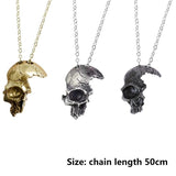 Vintage Half Skull Pendant Necklace
