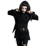 Street Punk / Gothic Black Scarf with Hood - wrap Knit