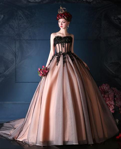Romantic Black, \u0026 Vintage Pink Wedding Dress with Black Tulle and Bead –  PurePunkRock