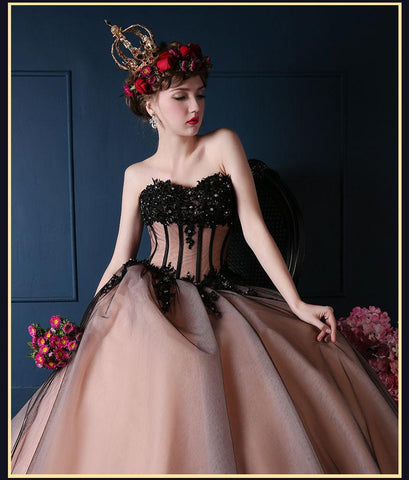 Romantic Black, & Vintage Pink Wedding Dress with Black Tulle and Bead PurePunkRock Romantic Black, & Vintage Pink Wedding Dress with Black Tulle and Bead PurePunkRock
