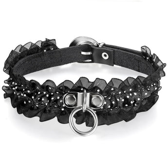 Punk Gothic Lace Leather Choker Necklace