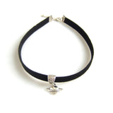 Flat Faux Suede Cord Choker Necklace with Saturn Pendant