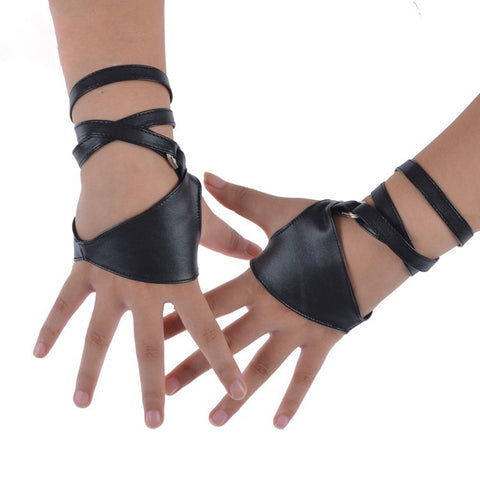 Gothic/Punk Rock Black Faux Leather Gloves