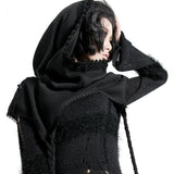 Street Punk / Gothic Black Scarf with Hood - wrap Knit