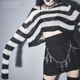 Punk Gothic Short Striped Hollow Sweater