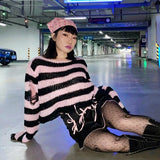 Punk Gothic Short Striped Hollow Sweater