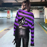 Punk Gothic Short Striped Hollow Sweater