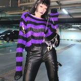 Punk Gothic Short Striped Hollow Sweater