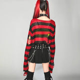 Punk Gothic Short Striped Hollow Sweater