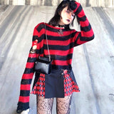 Punk Gothic Short Striped Hollow Sweater