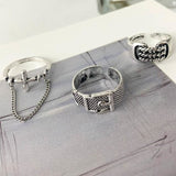 Vintage Silver Color Metal Punk Chain Cross Open Rings Belt Buckle