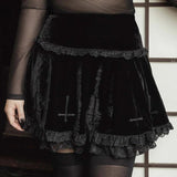 Gothic Velvet High Waist Lace Ruffle Skirt