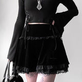Gothic Velvet High Waist Lace Ruffle Skirt