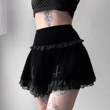 Gothic Velvet High Waist Lace Ruffle Skirt